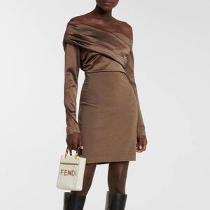 Fendi One-Shoulder Satin Dress in Brown